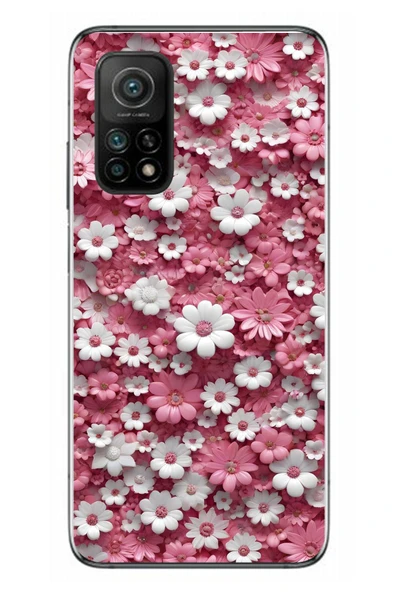 Le Balvo Xiaomi Mi 10 T Uyumlu Beyaz Pembe Papatyalar Baskılı Silikon Kılıf ürün görseli 1