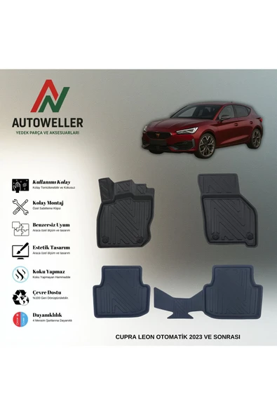 AutoWeller Cupra Leon 2023 Sonrası e-Tsi Havuzlu 3D TPE Oto Paspas Takımı ürün görseli 1