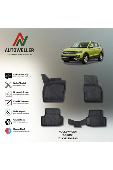 AutoWeller Volkswagen T-Cross 2019 Sonrası Havuzlu 3D TPE Oto Paspas Takımı ürün görseli 1