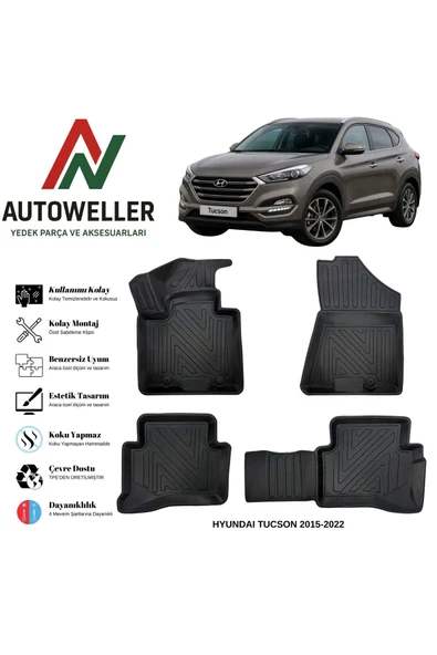 AutoWeller Hyundai Tucson 2015-2020 Havuzlu Oto Havuzlu 3D TPE Oto Paspas Takımı ürün görseli 1