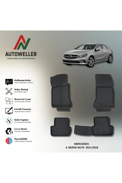 AutoWeller Mercedes-Benz A Serisi 2013-2018 W176 Havuzlu 3D TPE Oto Paspas Takımı ürün görseli 1