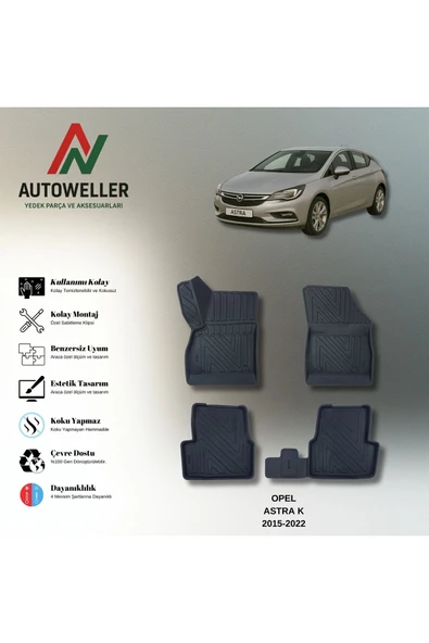 AutoWeller Opel Astra K 2015-2022 Havuzlu 3D TPE Oto Paspas Takımı ürün görseli 1