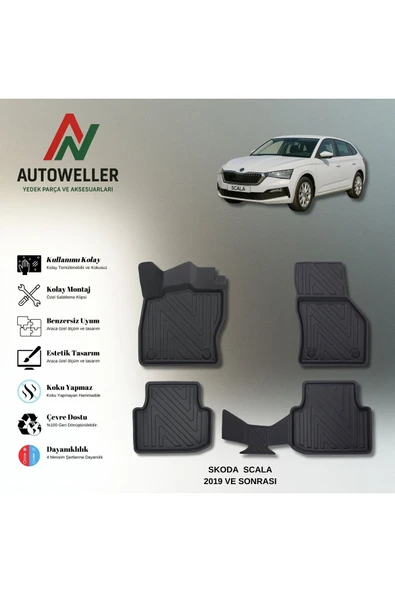 AutoWeller Skoda Scala 2019 Sonrası Havuzlu 3D TPE Oto Paspas Takımı ürün görseli 1