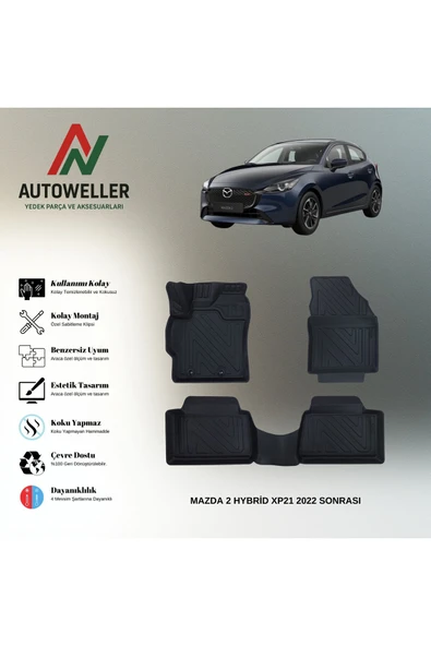 AutoWeller Mazda 2 Hybrid XP21 2022 Sonrası Havuzlu 3D TPE Oto Paspas Takımı ürün görseli 1