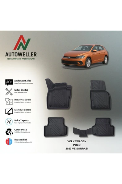 AutoWeller Volkswagen Polo 2023 Sonrası Havuzlu 3D TPE Oto Paspas Takımı ürün görseli 1