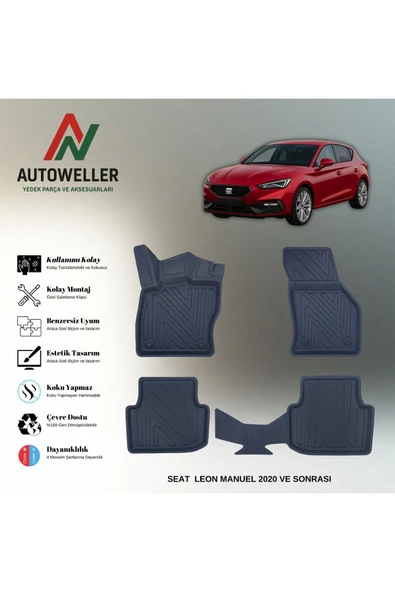 AutoWeller Seat Leon 2020 Sonrası Tsi / e-hybrid Havuzlu 3D TPE Oto Paspas Takımı ürün görseli 1