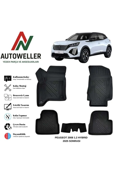 AutoWeller Peugeot 2008 2025 Sonrası Havuzlu Oto 1.2 Hybrid Havuzlu 3D TPE Oto Paspas Takımı ürün görseli 1