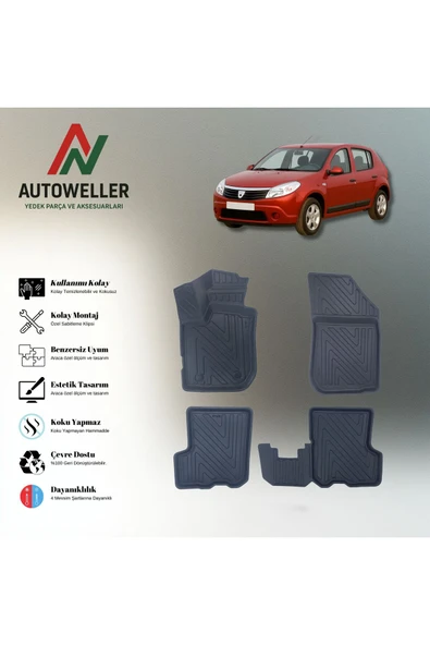 AutoWeller Dacia Sandero 2007-2020 Havuzlu 3D TPE Oto Paspas Takımı ürün görseli 1