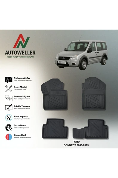 AutoWeller Ford Connect 2002-2013 Havuzlu 3D TPE Oto Paspas Takımı ürün görseli 1