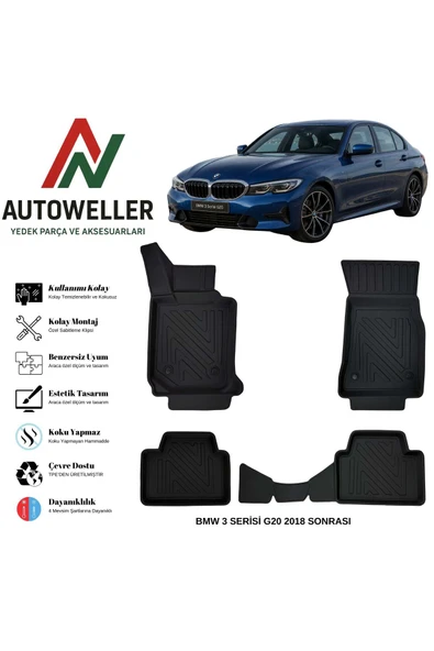 AutoWeller BMW 3 Serisi G20 2019 Sonrası Havuzlu Oto Havuzlu 3D TPE Oto Paspas Takımı ürün görseli 1