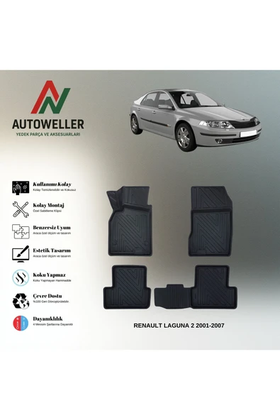 AutoWeller Renault Laguna 2 2001-2007 Havuzlu 3D TPE Oto Paspas Takımı ürün görseli 1
