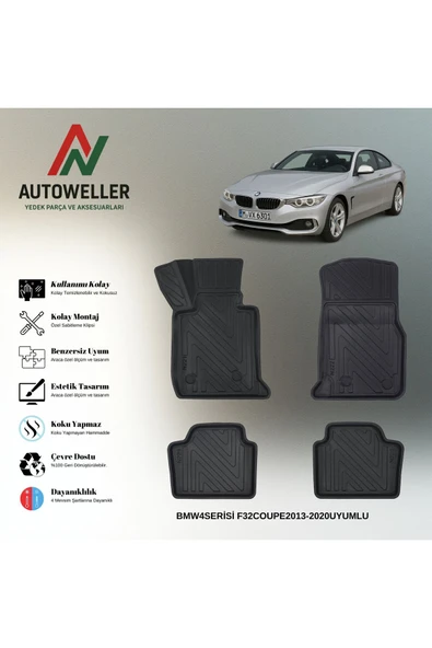 AutoWeller BMW 4 Serisi Coupe F32 2013-2020 Havuzlu 3D TPE Oto Paspas Takımı ürün görseli 1