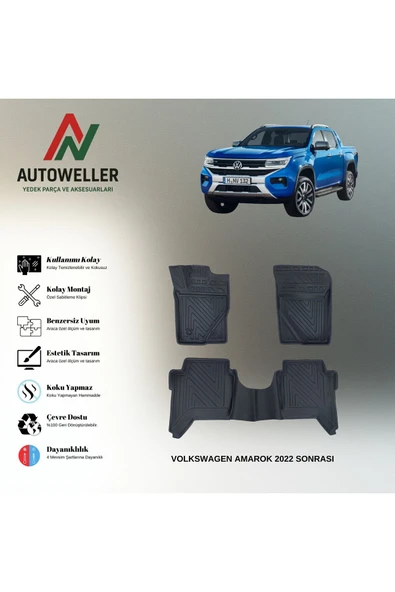 AutoWeller Volkswagen Amarok 2022 Sonrası Havuzlu 3D TPE Oto Paspas Takımı ürün görseli 1