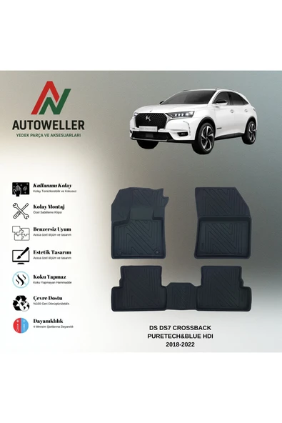 AutoWeller DS 7 Crossback 2018-2022 Puretech & BlueHDI Havuzlu 3D TPE Oto Paspas Takımı ürün görseli 1