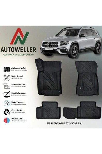 AutoWeller Mercedes-Benz GLB 2019 Sonrası Havuzlu 3D TPE Oto Paspas Takımı ürün görseli 1