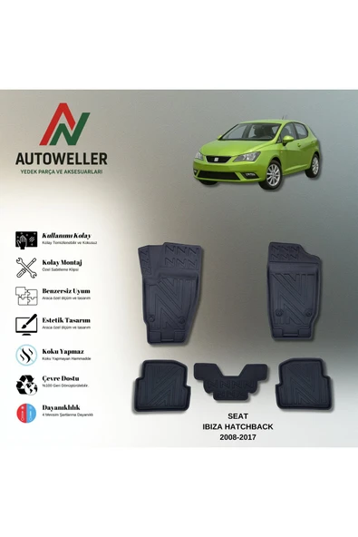 AutoWeller Seat İbiza 2008-2017 Havuzlu 3D TPE Oto Paspas Takımı ürün görseli 1
