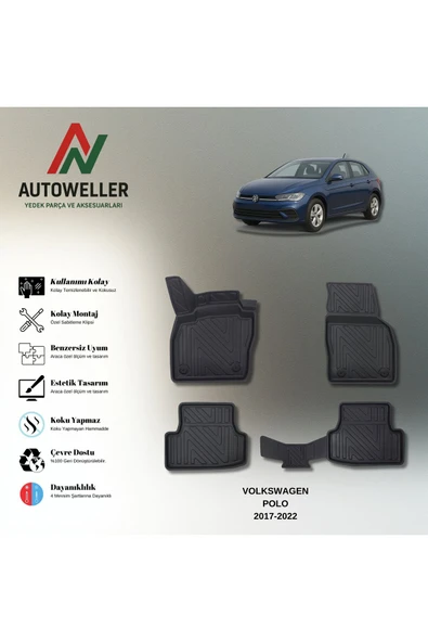 AutoWeller Volkswagen Polo 2017-2022 Havuzlu 3D TPE Oto Paspas Takımı ürün görseli 1