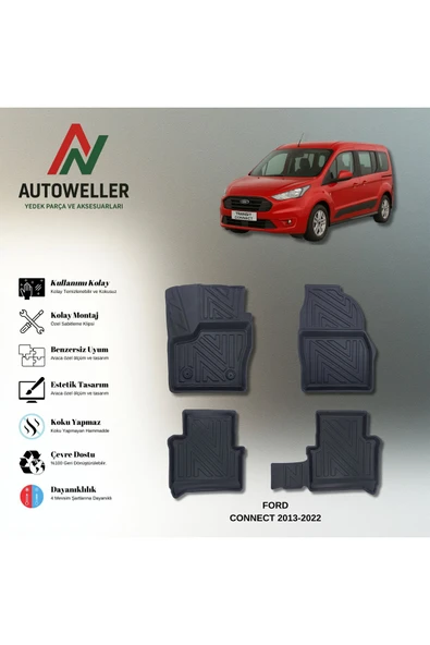 AutoWeller Ford Connect 2013-2022 Havuzlu 3D TPE Oto Paspas Takımı ürün görseli 1