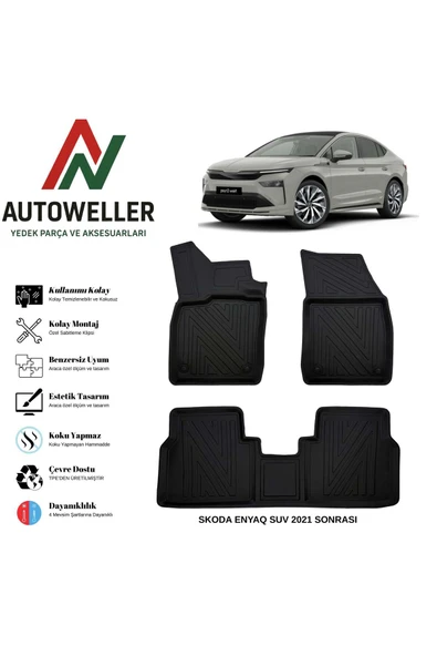 AutoWeller Skoda Enyaq SUV 2021 Sonrası Havuzlu Oto Havuzlu 3D TPE Oto Paspas Takımı ürün görseli 1