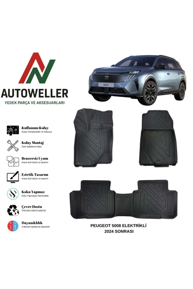 AutoWeller Peugeot 5008 2024 Sonrası Havuzlu Oto EV Havuzlu 3D TPE Oto Paspas Takımı ürün görseli 1