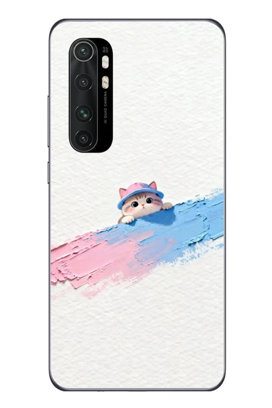 Le Balvo Xiaomi Mi 10 Lite Uyumlu Pembe Mavi Kedi Baskılı Silikon Kılıf ürün görseli 1