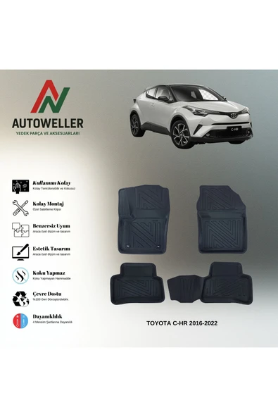 AutoWeller Toyota C-HR 2016-2022 Havuzlu 3D TPE Oto Paspas Takımı ürün görseli 1