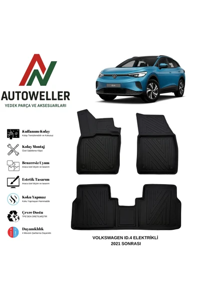 AutoWeller Volkswagen ID.4 ( Elektrikli ) 2021 Sonrası Havuzlu Oto Havuzlu 3D TPE Oto Paspas Takımı ürün görseli 1