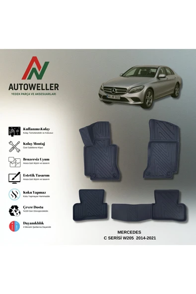 AutoWeller Mercedes-Benz C Serisi 2014-2021 W205 Havuzlu 3D TPE Oto Paspas Takımı ürün görseli 1