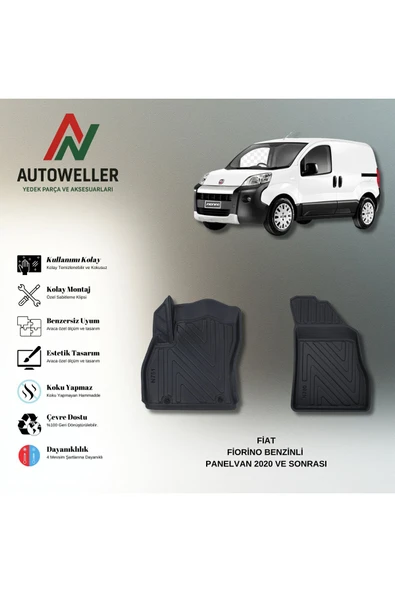 AutoWeller Fiat Fiorino Benzinli 2020 Sonrası Panelvan Havuzlu 3D TPE Oto Paspas Takımı ürün görseli 1