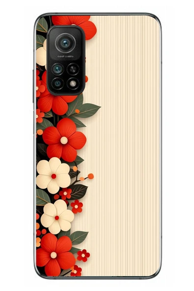Le Balvo Xiaomi Mi 10 T Uyumlu Kırmızı Beyaz Çiçekler Baskılı Silikon Kılıf ürün görseli 1