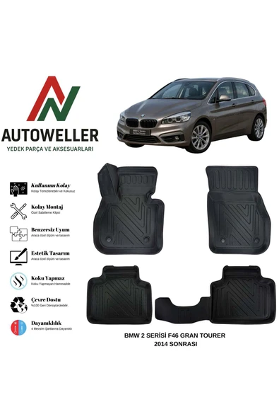 AutoWeller BMW 2 Serisi Gran Tourer F46 2014 Sonrası Havuzlu Oto Havuzlu 3D TPE Oto Paspas Takımı ürün görseli 1