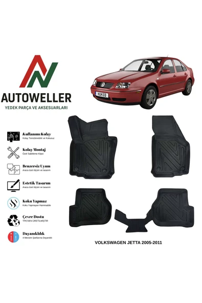 AutoWeller Volkswagen Jetta 2005-2011 Havuzlu Oto Havuzlu 3D TPE Oto Paspas Takımı ürün görseli 1