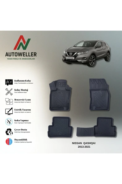 AutoWeller Nissan Qashqai 2013-2021 Havuzlu 3D TPE Oto Paspas Takımı ürün görseli 1