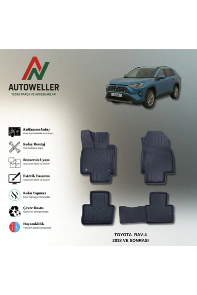 AutoWeller Toyota Rav4 2018 Sonrası Havuzlu 3D TPE Oto Paspas Takımı ürün görseli 1