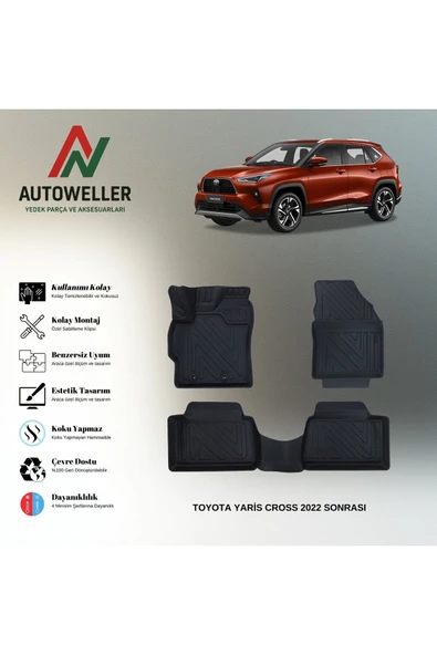 AutoWeller Toyota Yaris Cross 2022 Sonrası Havuzlu 3D TPE Oto Paspas Takımı ürün görseli 1