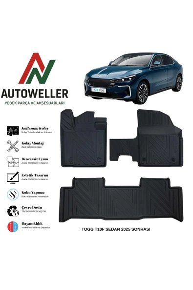 AutoWeller Togg T10F 2025 Sonrası Havuzlu Oto Havuzlu 3D TPE Oto Paspas Takımı ürün görseli 1