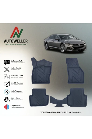 AutoWeller Volkswagen Arteon 2017 Sonrası Havuzlu 3D TPE Oto Paspas Takımı ürün görseli 1