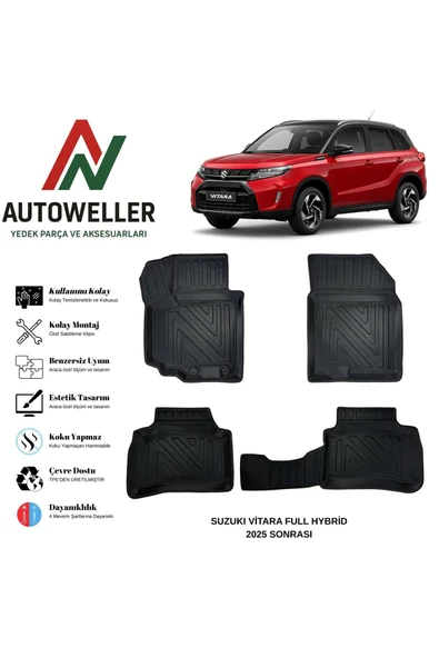 AutoWeller Suzuki Vitara 2025 Sonrası Full Hybrid Havuzlu Oto Havuzlu 3D TPE Oto Paspas Takımı ürün görseli 1
