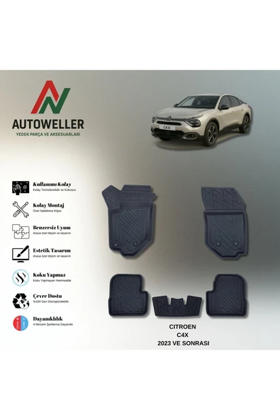 AutoWeller Citroen C4 X 2023 Sonrası Havuzlu 3D TPE Oto Paspas Takımı ürün görseli 1