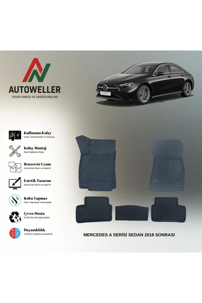 AutoWeller Mercedes-Benz A Serisi 2018 Sonrası W177 Sedan Havuzlu 3D TPE Oto Paspas Takımı ürün görseli 1
