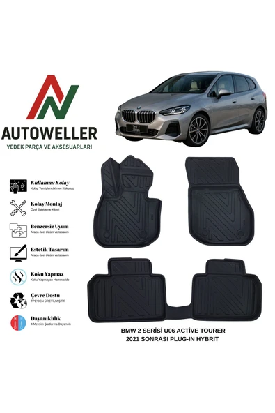 AutoWeller BMW 2 Serisi U06 A. Tourer 2021 Sonrası Havuzlu Oto Plug-In Hybrid Havuzlu 3D TPE Oto Paspas Takımı ürün görseli 1