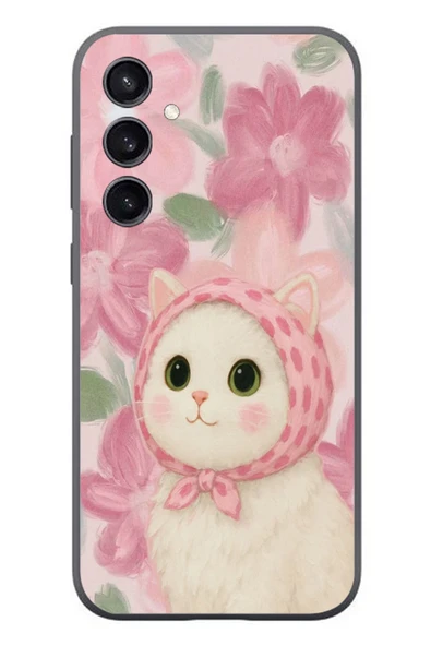 Le Balvo Samsung Galaxy S23 Uyumlu Pembe Örtülü Kedi Baskılı Silikon Kılıf ürün görseli 1