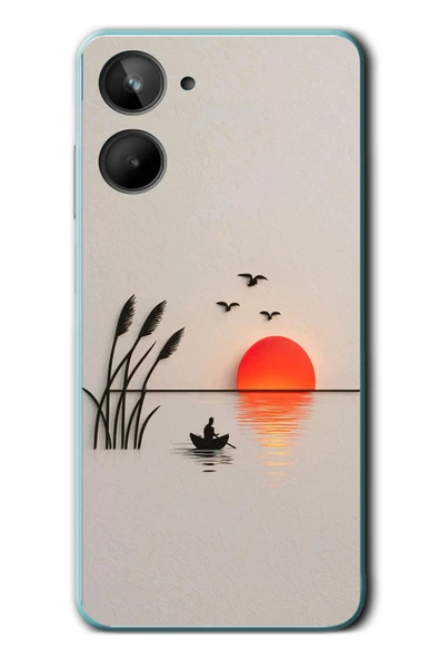 Le Balvo Realme 10 4G Uyumlu Gün Batımı Çizim Baskılı Silikon Kılıf ürün görseli 1