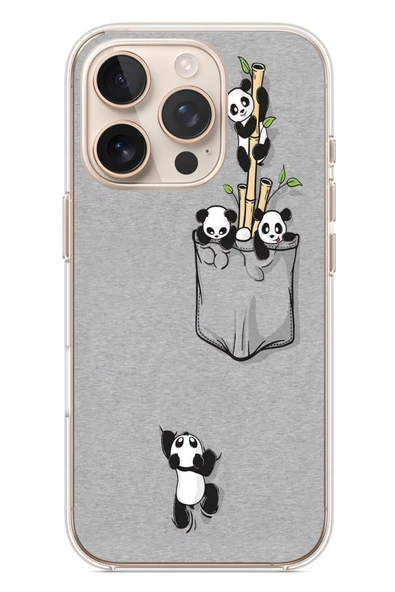Le Balvo İphone 16 Pro Uyumlu Cepli Panda Baskılı Silikon Kılıf ürün görseli 1