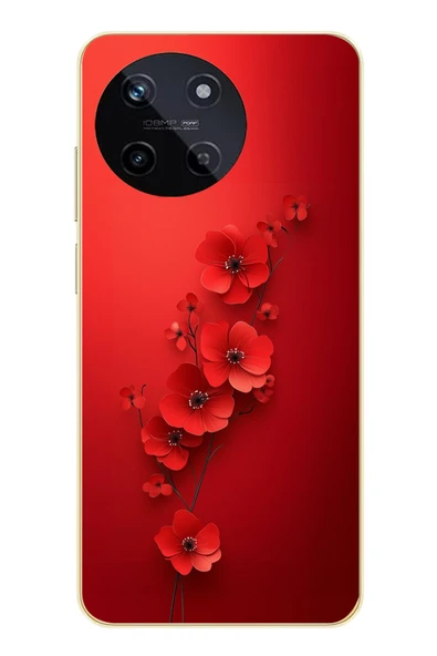 Le Balvo Realme 11 4G Uyumlu Kırmızı Kardelenler Baskılı Silikon Kılıf ürün görseli 1