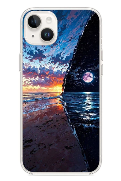 Le Balvo İphone 14 Plus Uyumlu Deniz Günbatımı Baskılı Silikon Kılıf ürün görseli 1