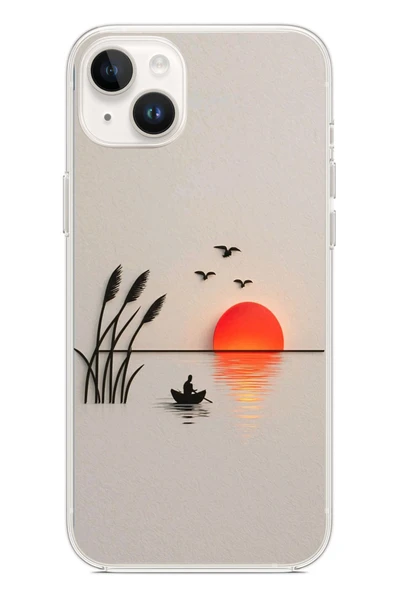 Le Balvo İphone 14 Plus Uyumlu Gün Batımı Çizim Baskılı Silikon Kılıf ürün görseli 1