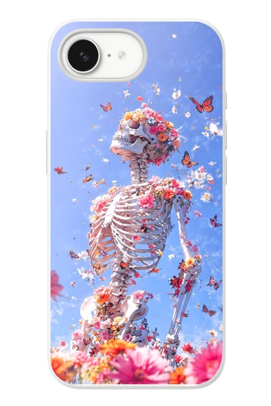 Le Balvo İphone 16e Uyumlu İskelet Çiçekleri Baskılı Silikon Kılıf ürün görseli 1