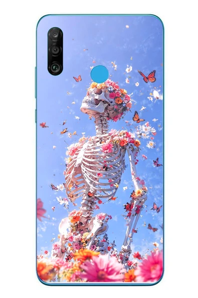 Le Balvo Huawei P30 Lite Uyumlu İskelet Çiçekleri Baskılı Silikon Kılıf ürün görseli 1