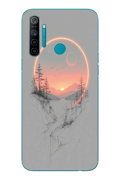 Le Balvo Realme 5i Uyumlu Günbatımı Mermer Desenli Baskılı Silikon Kılıf ürün görseli 1
